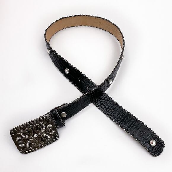 Leatherock Leather Bling Rhinestone Black Belt